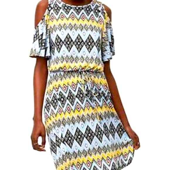 Ann Taylor LOFT Aztec Tribal Cold Shoulder Dress - Picture 1 of 7